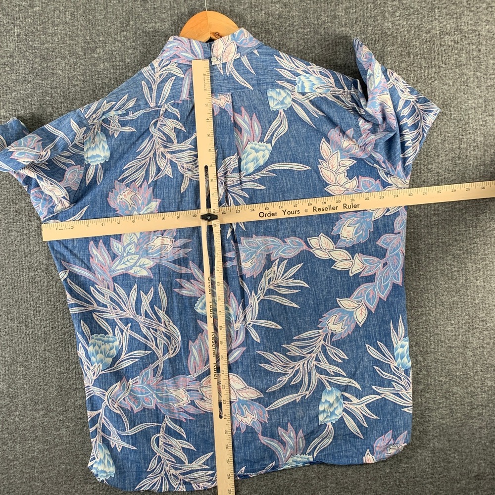 Vintage Reyn Spooner Shirt Men Large Blue Floral Reverse Print Popover - Picture 6 of 10